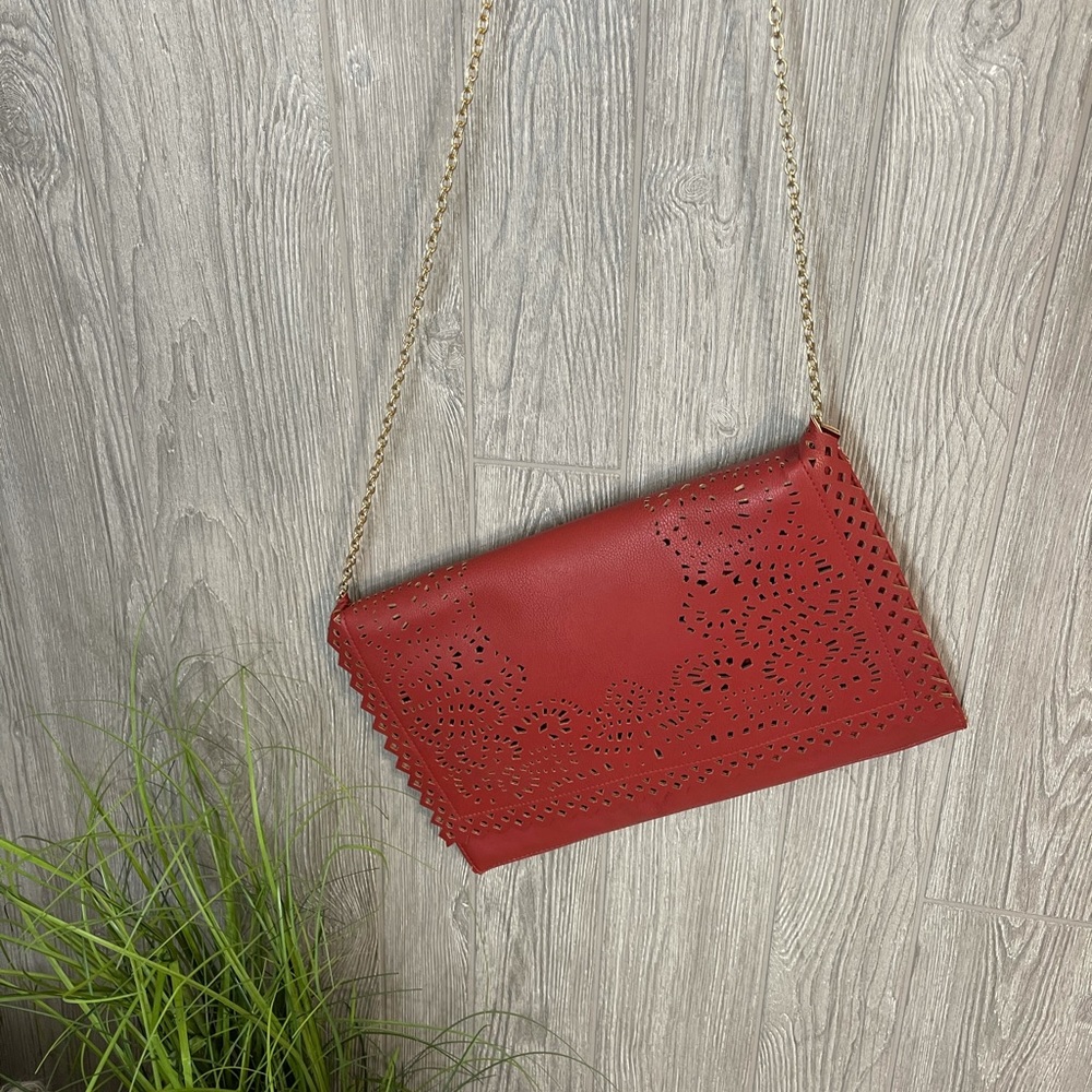 Hand cut/ hand dyed Red Leather Crossbody Purse perfect for small iPad or phone